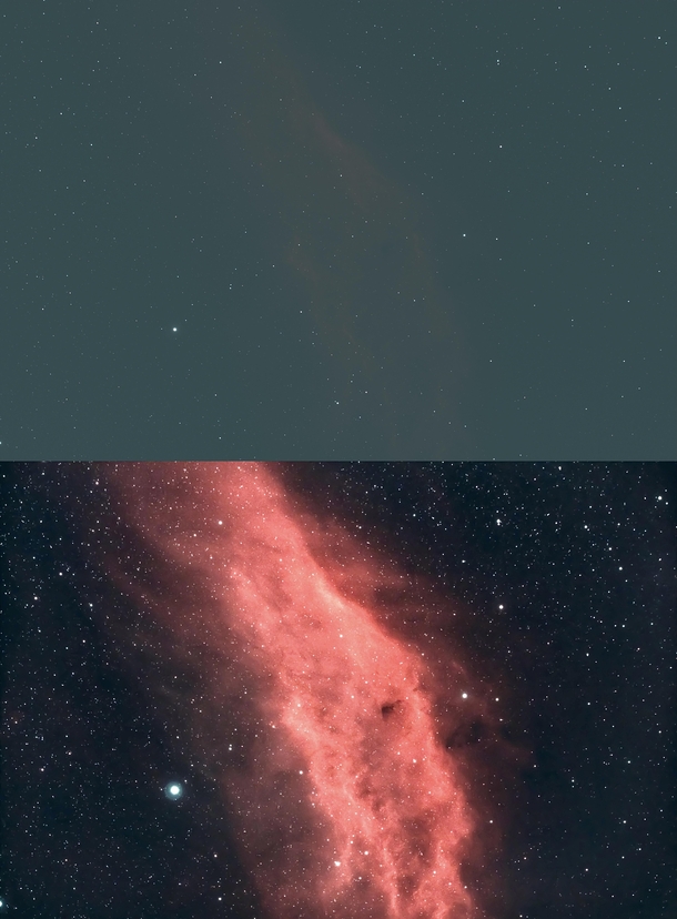 before and after processing the California Nebula from my backyard 