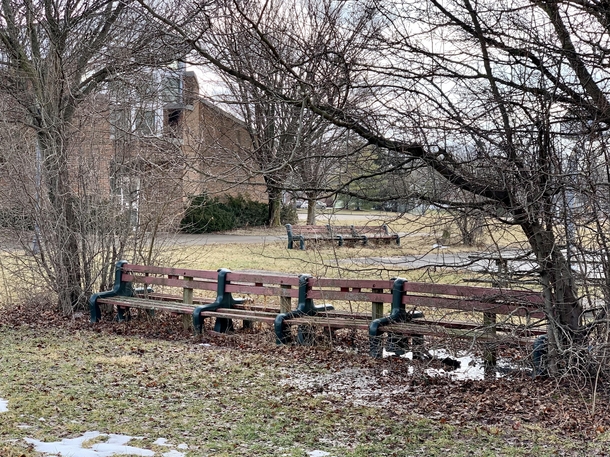 Benches alongside the playground of an abandoned childrens group home Worthington Oh