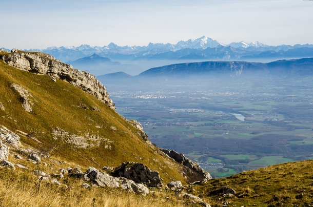 Between two ranges the French Alps and the Mont Blanc Massif viewed from the French Jura 