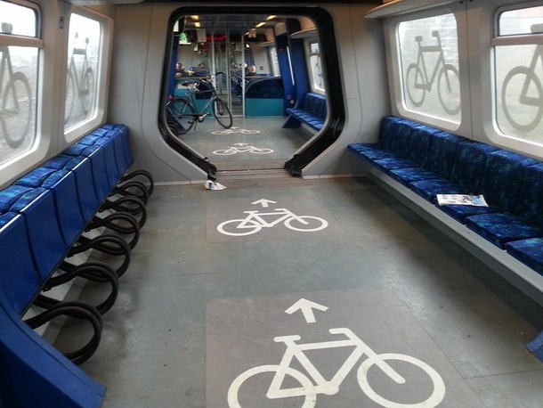 Bicycle racks on a train in Copenhagen Denmark