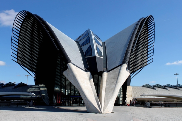 Bird-wings shaped airport and train terminal Lyon-Saint Exupry Airport France Built in  