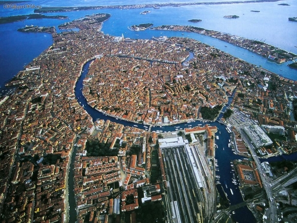 Birds-eye view of Venice Italy 