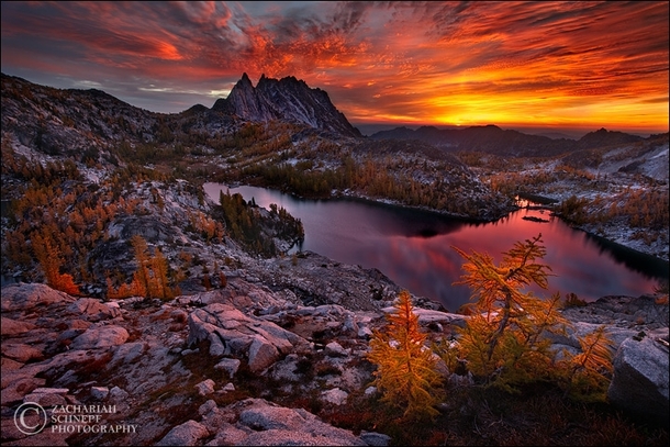 Blazing Enchantments at the Stuart mountains in Washington State Photo by Zack Schnepf 