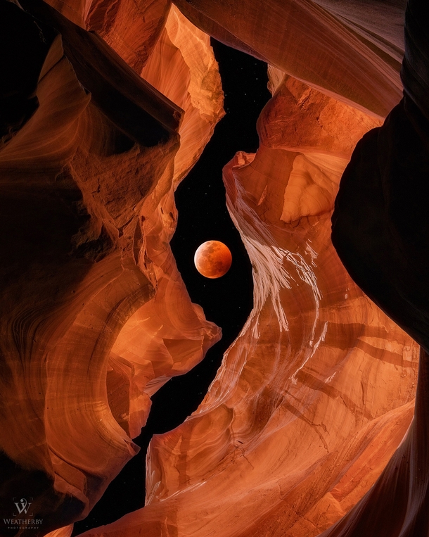 Bloodmoon Canyon - Original composited Lunar Eclipse and Slot Canyon - Shared earlier without Cred Original Artist IG whereisweatherby 
