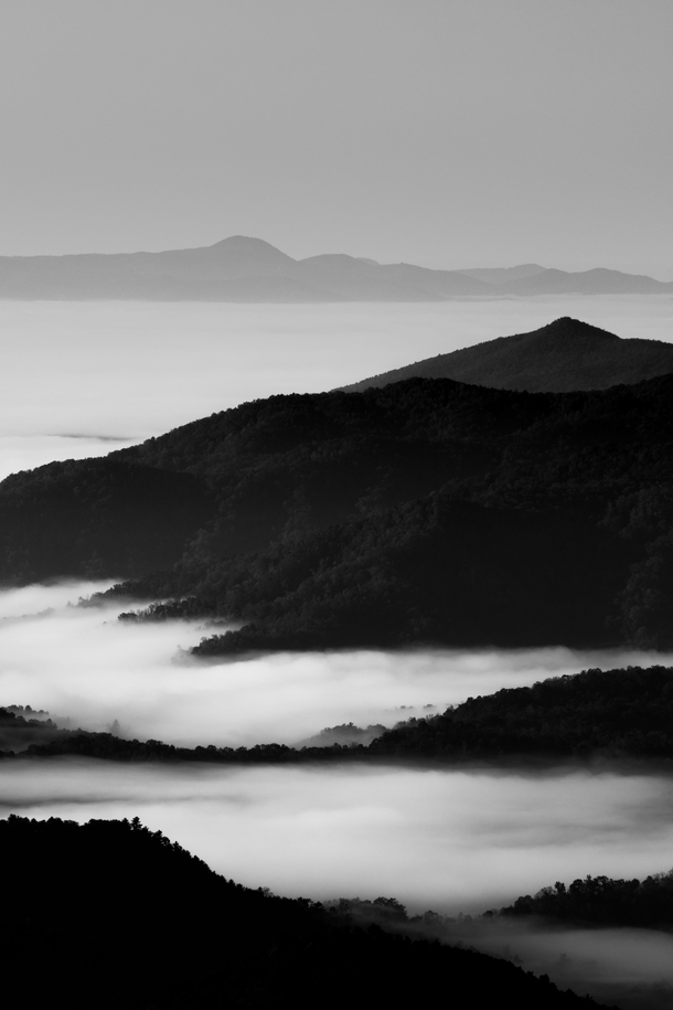 Blue Ridge Mountains North Carolina black and white 