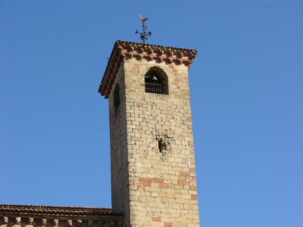 Bullet-ridden cathedral tower Sigenza Guadalajara Spain 