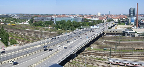 Bundesstrasse R Munichs Inner Beltway as it passes over Donnersbergerbrucke Rail Station