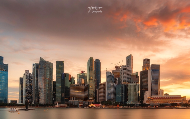 Burning sky over Singapore downtown