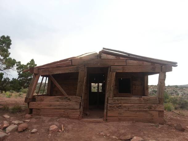 Cabin made from railroad ties in Moab UT 