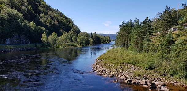 Calm river on a summers day Southern Norway Tronsen x 