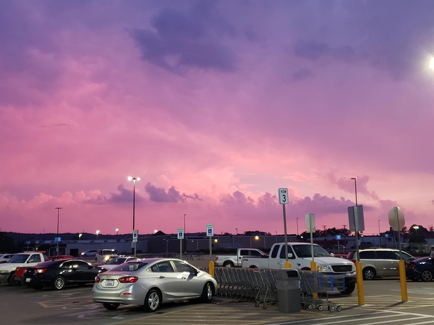 Came out of Walmart one day to find a purple sky
