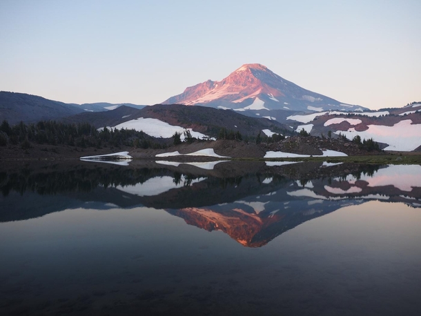 Camp Lake at sunrise in the Three Sisters Wilderness Oregon USA 