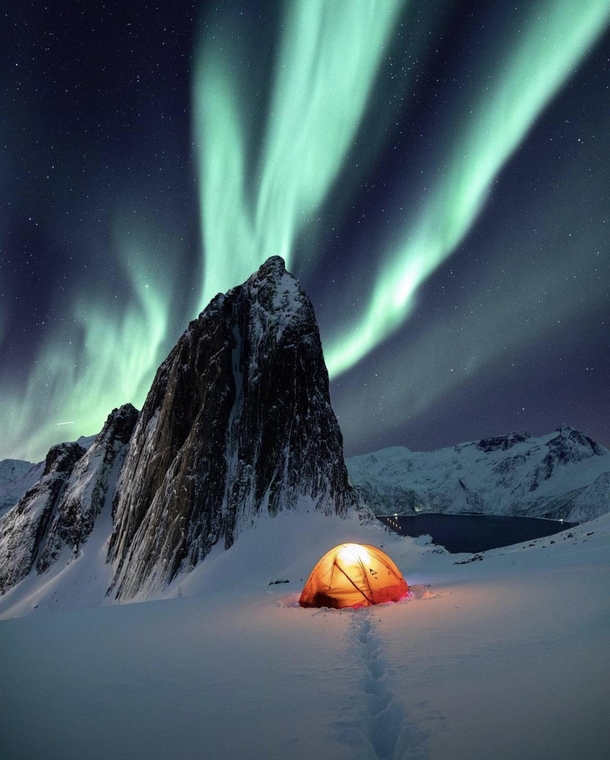 Camping under the northern lights in Norway