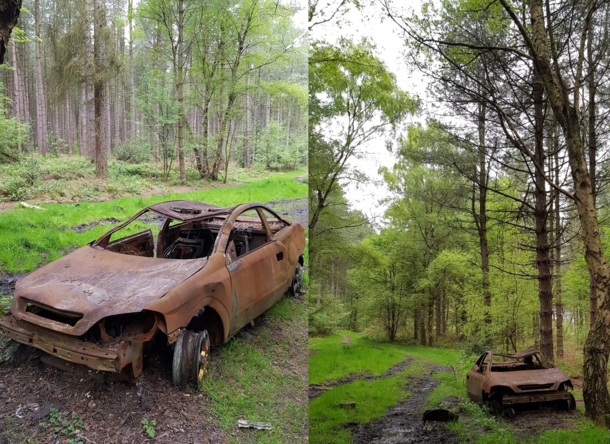 Can someone speculate what has happened to this car It was found in the middle of the woods there is nothing but woodland for miles around it