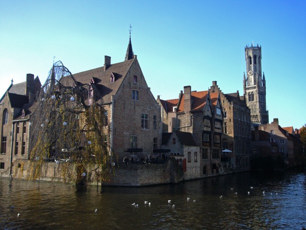 Canal view in Brugge Bruges Belgium 