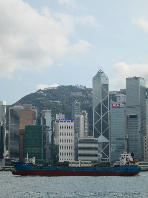 Cargo ship in Victoria Harbour Hong Kong 