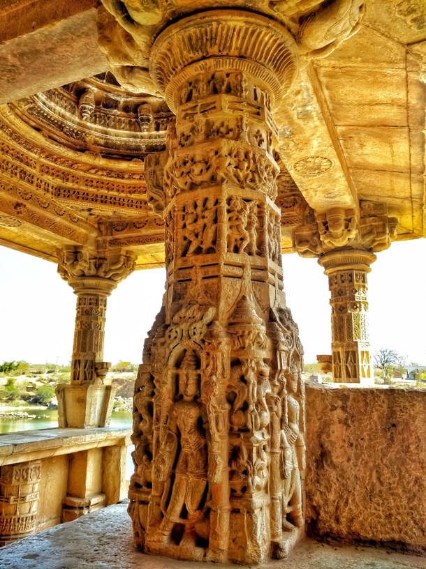 Carvings on a pillar at Chittaurgarh Fort India