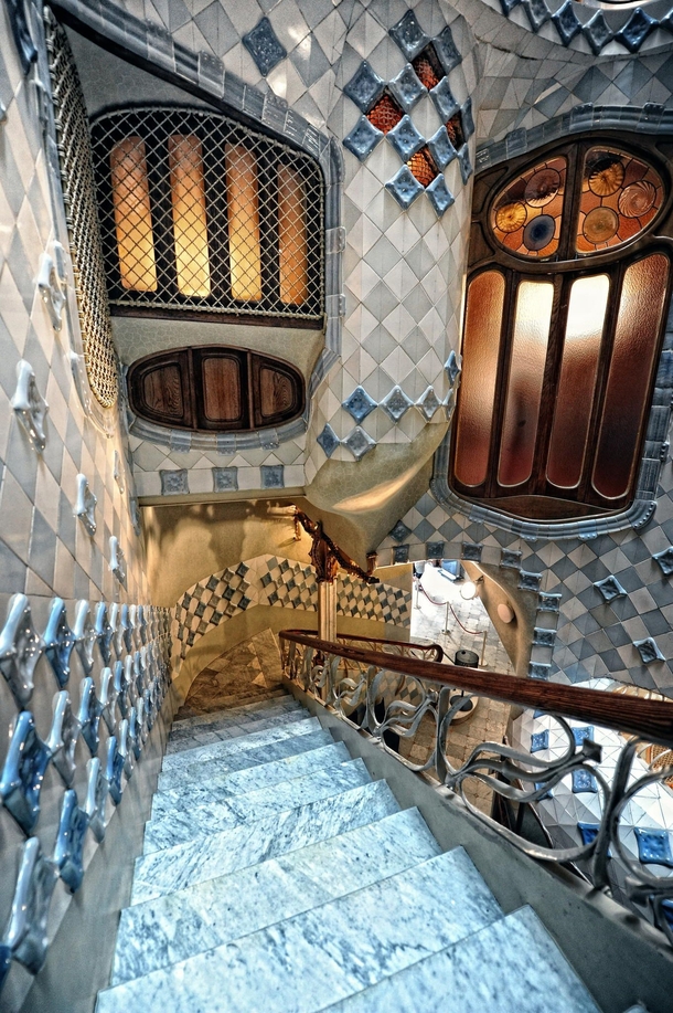 Casa batll staircase by Antoni Gaud Barcelona Spain