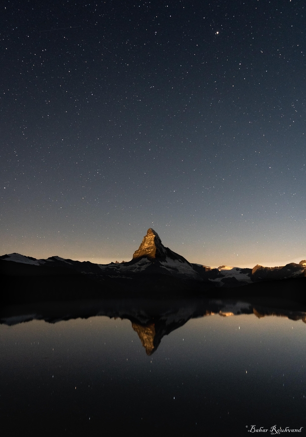 Catching Matterhorn before the moon rises in Switzerland  x by bahar_rou