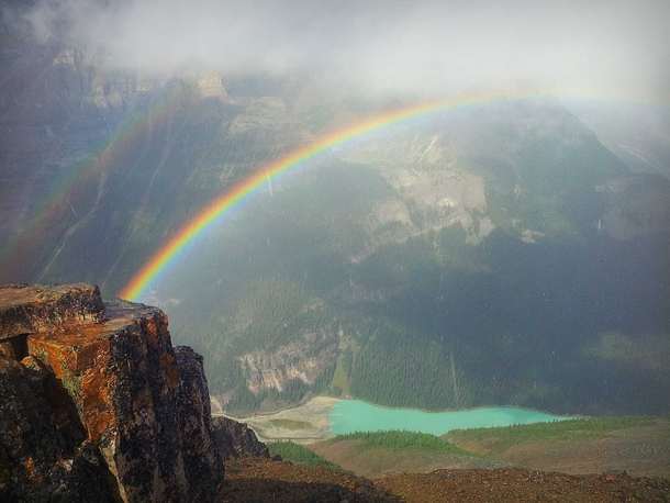 Caught one of the best rainbows of my life today above Lake Louise on top of Mt Fairview 
