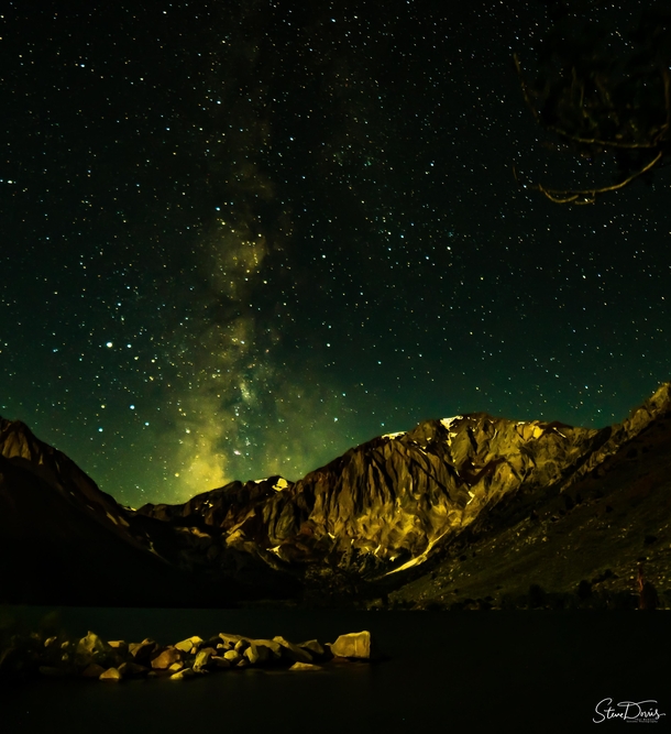 Celebrating International Dark Sky Week with a moonlit mountain lake and Milky Way in the Eastern Sierra mountains