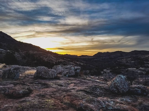 Cell phone photo because everyone starts somewhere - Sunset in the Wichita Mountains Wildlife Refuge in Oklahoma 
