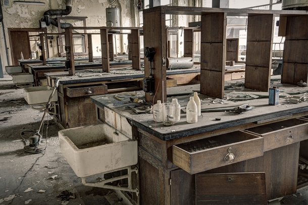 Chemistry lab in abandoned university in Belgium  by Rebecca Litchfield