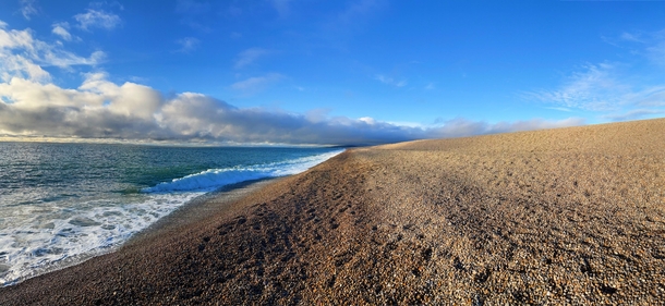 Chesil Beach in Dorset UK So peaceful this morning with just the sound of the waves on the pebble shore 