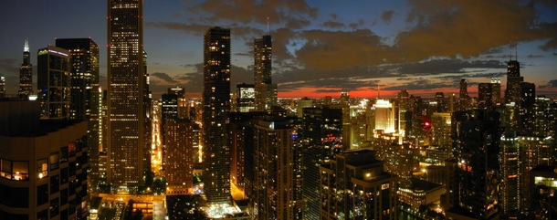 Chicago at sunset from a Lakeshore East rooftop last weekend 