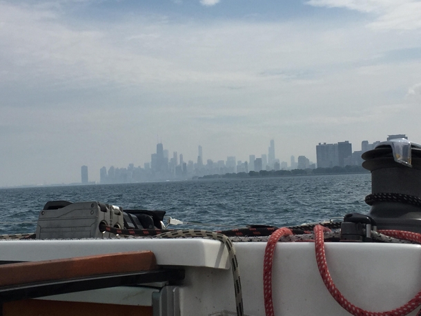 Chicago from a sailboat on Lake Michigan