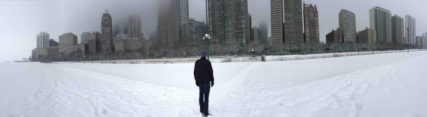 Chicago from the frozen shores of Lake Michigan 