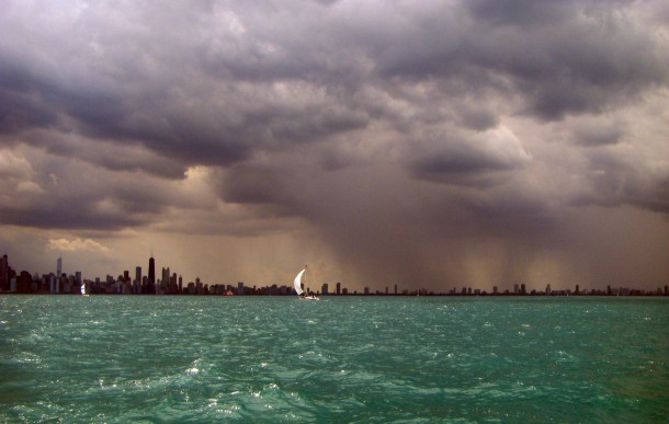 Chicago from the lake during a storm  x 