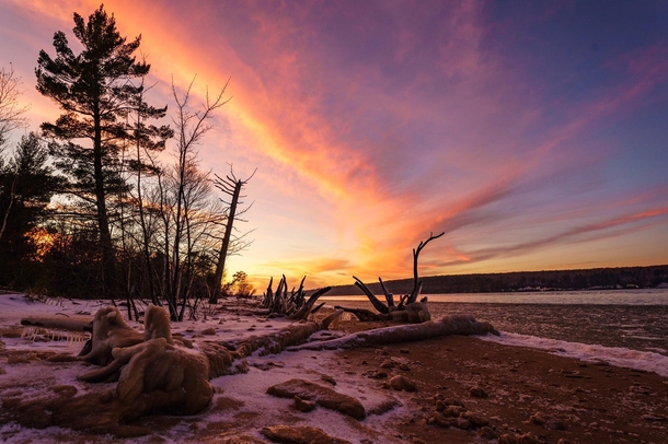 Chilly sunset at Pictured Rocks National Lakeshore on  