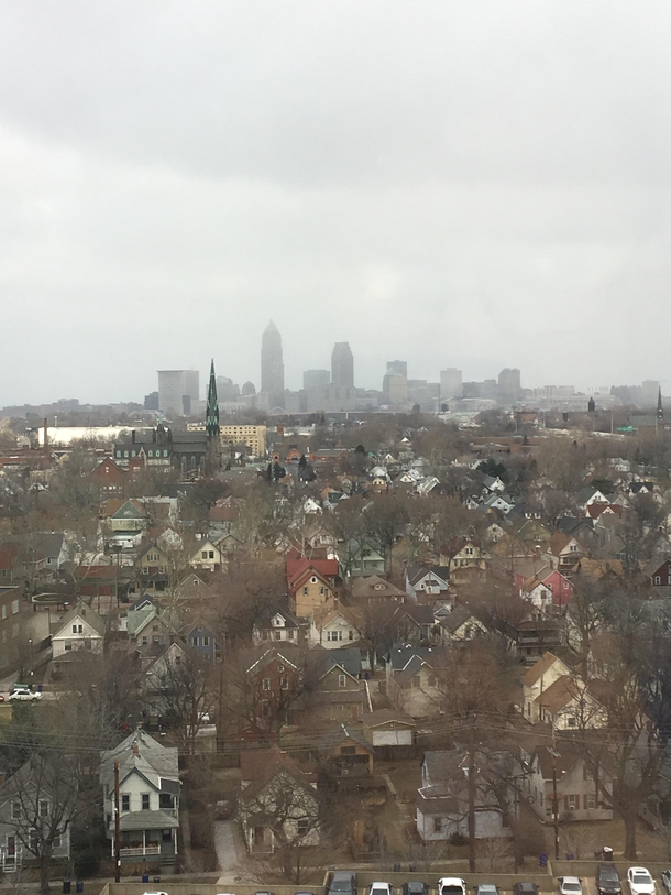 Cleveland skyline from a west side neighborhood