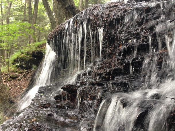 Close up of a trickling waterfall in Sunderland MA 