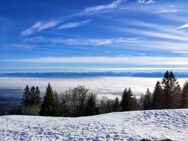 Clouds over Lac Leman with Alps on the background Col du Mollendruz Switzerland 