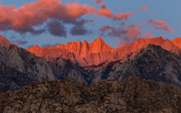 Cloudy Sunrise Over A Snowless Mt Whitney Alabama Hills CA 