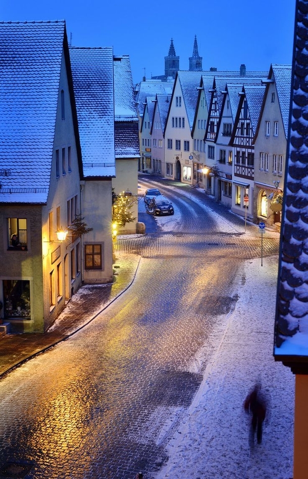 Cobblestone street in Rothenburg Germany 