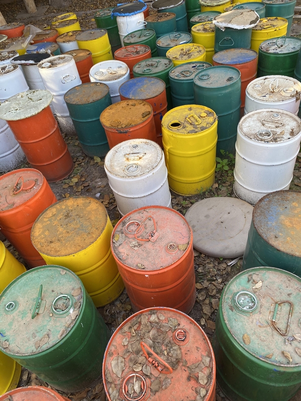 Colorful abandoned barrels I found in Marrakesh