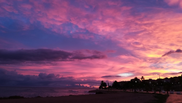Colorful sunset in La Vila Joiosa Spain 