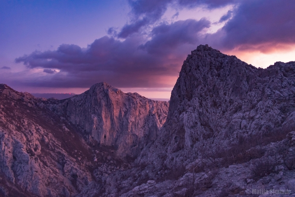 Colors of sunset in the Big Paklenica canyon in Croatia 