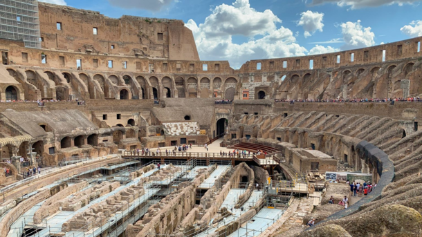 Colosseum in Rome is the largest ancient amphitheatre ever built and is still the largest standing amphitheater in the world today It was completed in AD by tens of thousands of Jewish slaves under the rule of the Emperor Vespasian