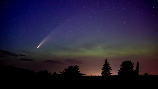 Comet NEOWISE cutting through the Aurora Borealis in Beecher Wisconsin by James Schwolow my SO