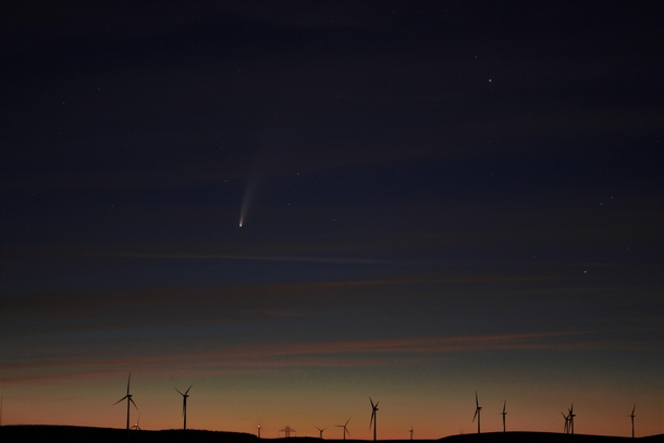 Comet NEOWISE over a windfarm Wales 