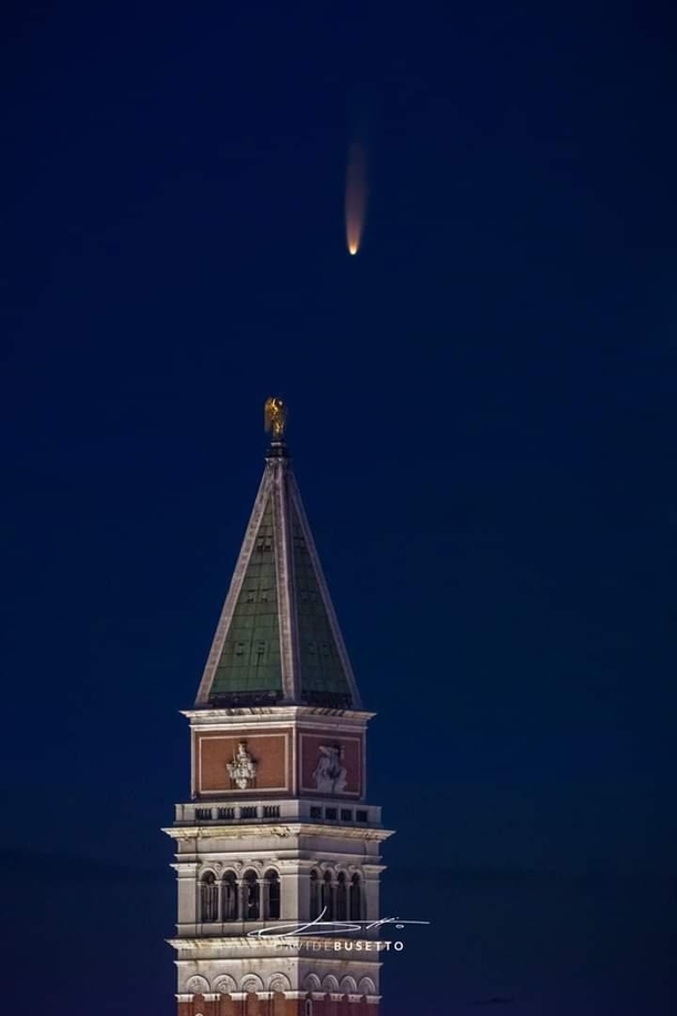 Comet Neowise over the St Marks Bell Tower in Venice Italy Pic by Davide Busetto