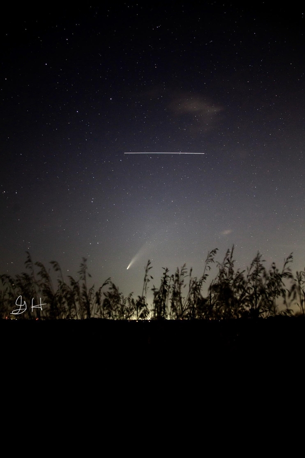 Comet Neowise the International Space Station and some Kansas prairie grass 
