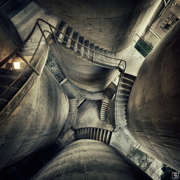 Concrete staircase at an old Italian factory