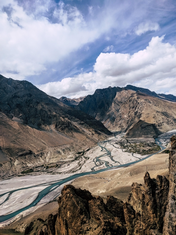 Confluence of Spiti and Pin rivers Spiti Valley India 