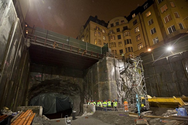 Construction of a new urban commuter rail tunnel Citybanan in Stockholm 