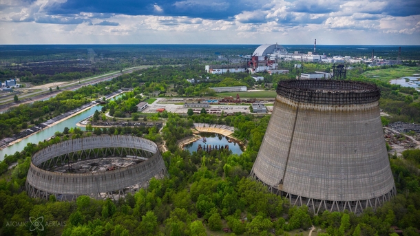 Cooling towers of Chernobyl Nuclear Power Plant reactor  - construction crews showed up for days after the explosion and work was not fully halted until almost exactly one year after the destruction of unit 